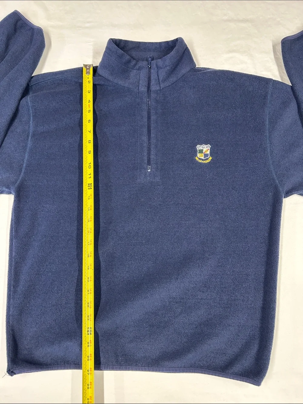 Vintage 90s Nautica Fleece Quarter Zip Pullover Sweatshirt Navy Crest